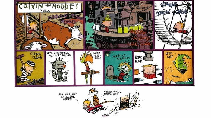 simple background, Calvin and Hobbes, comics