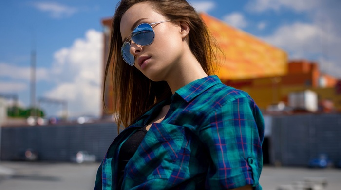 portrait, girl with glasses, girl, face, shirt