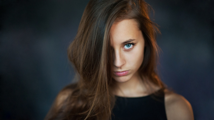 auburn hair, girl, Olesya Grimaylo, blue eyes, face