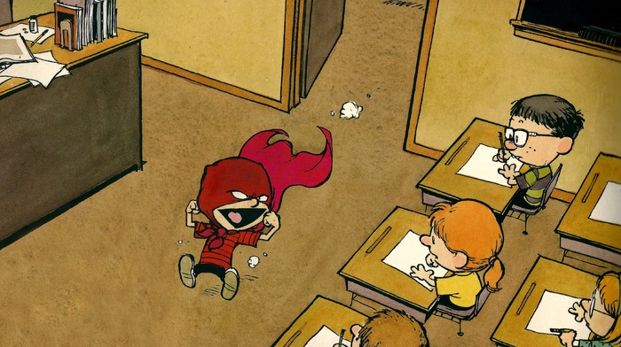 school, classroom, superhero, comics, Calvin and Hobbes