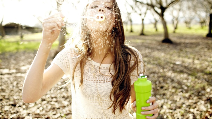 girl, girl outdoors, bubbles, model