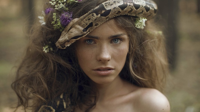 girl, model, portrait, snake
