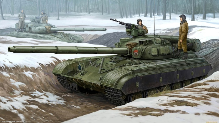 Russia, forest, military, snow, artwork, T, 64, winter, tank