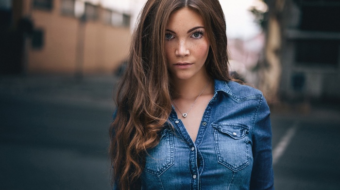 portrait, face, girl, denim