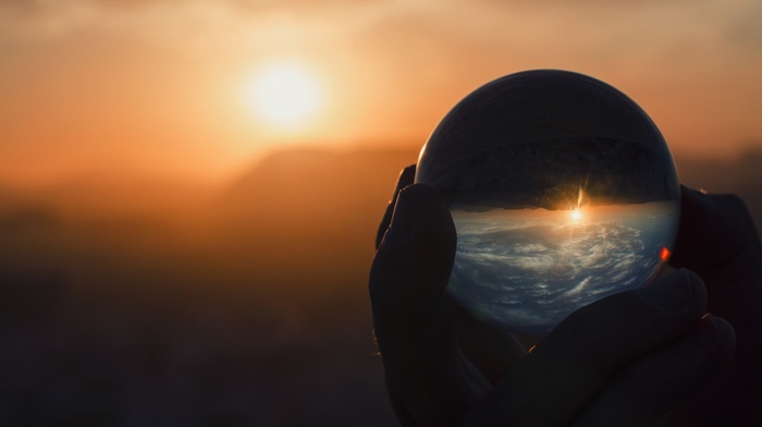 reflection, sphere, sunset