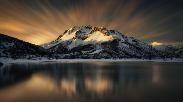 landscape, mountain, snow, reflection