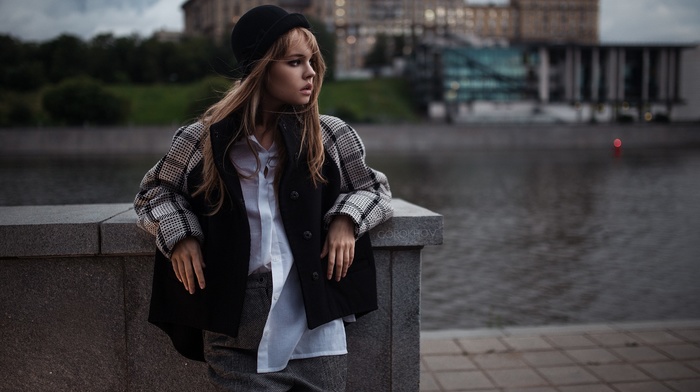 looking away, blonde, Anastasia Scheglova, girl, hat, portrait