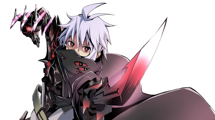 white hair, sword, original characters, anime