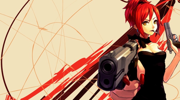 redhead, anime girls, anime, pistol