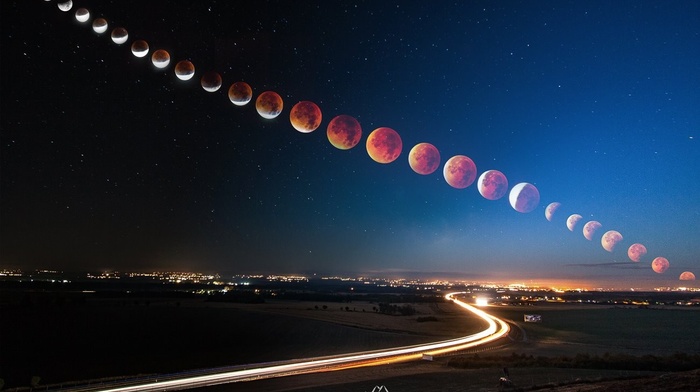 moon, Super Blood Moon, long exposure, Blood moon