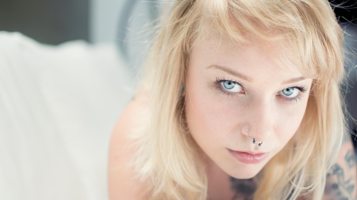 girl, blonde, model, piercing, blue eyes