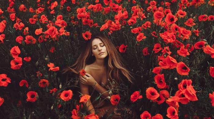 flowers, model, girl outdoors
