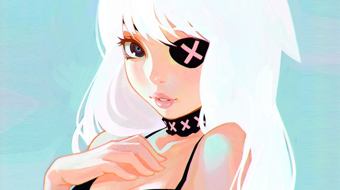 eye patch, white hair, anime girls