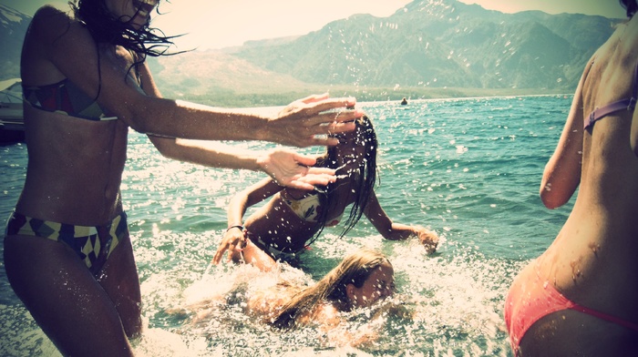 group of girl, sea, girl outdoors