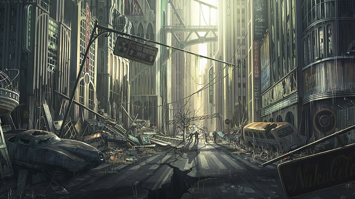 artwork, abandoned, Fallout, apocalyptic, street
