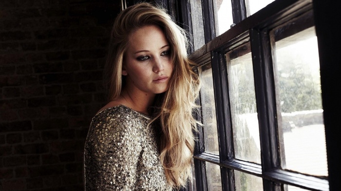 window, Jennifer Lawrence, girl, blue eyes, long hair, actress, blonde
