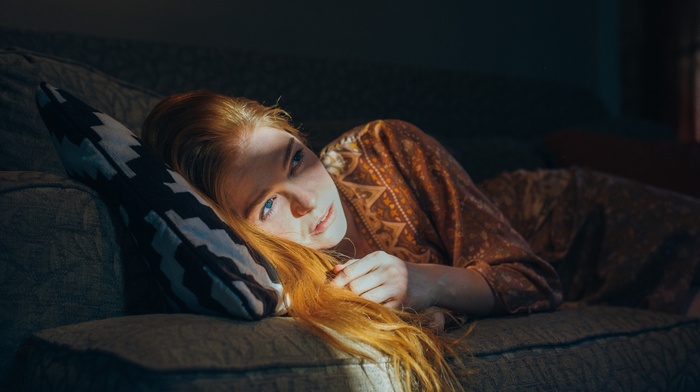 girl, redhead, blue eyes