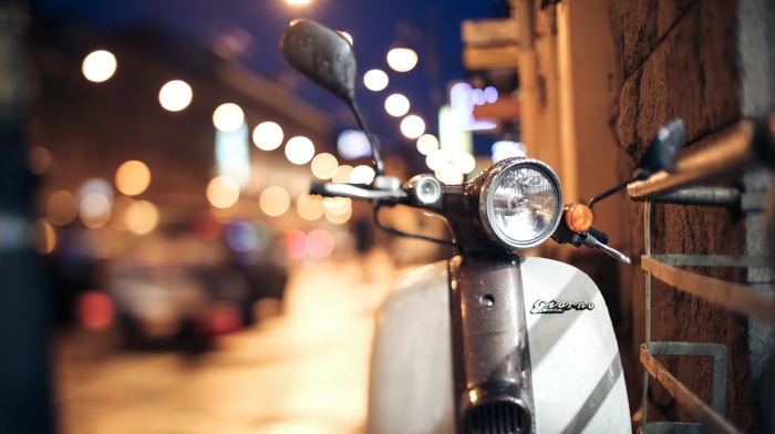Honda, night, motorcycle, city lights