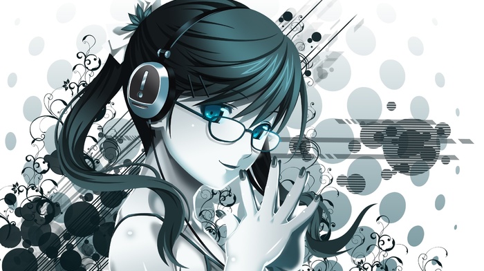 anime, anime girls, original characters, meganekko, headphones, glasses