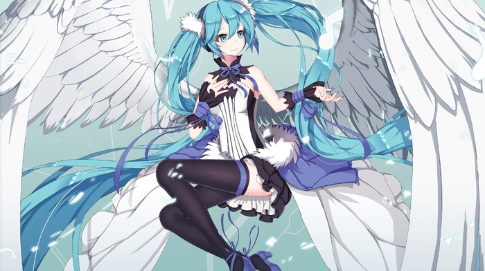 Vocaloid, Hatsune Miku, angel, wings, twintails