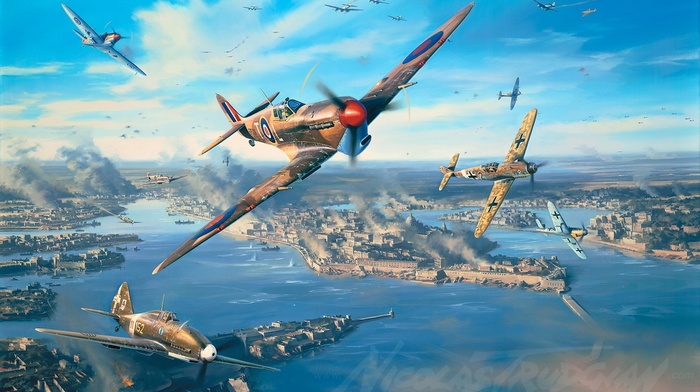 dogfight, Luftwaffe, Royal Airforce, Supermarine Spitfire, Malta, military aircraft, Messerschmitt Bf 109, World War II