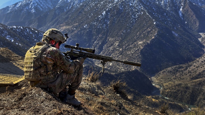 camouflage, M2010 Enhanced Sniper Rifle, snipers, soldier, men, mountain, landscape, sniper rifle, rifles
