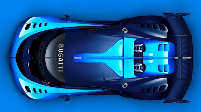 Bugatti concept, blue, concept cars, Bugatti Vision Gran Turismo, Bugatti, engines, car, high view, sports car, blue background