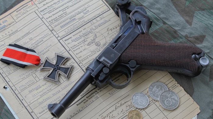 Luger P08, Iron Cross, pistol, World War II, Nazi, gun