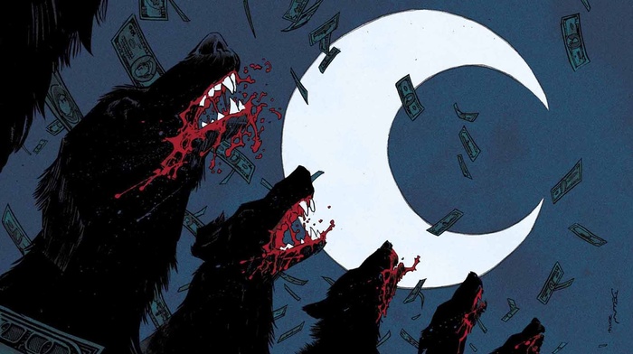 wolf, moon, comic books, Moon Knight, dog, cover art