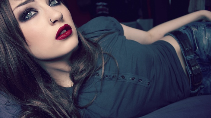 nose rings, laying on side, niky von macabre, brunette