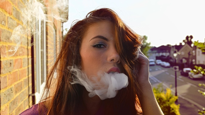 redhead, face, smoke, girl