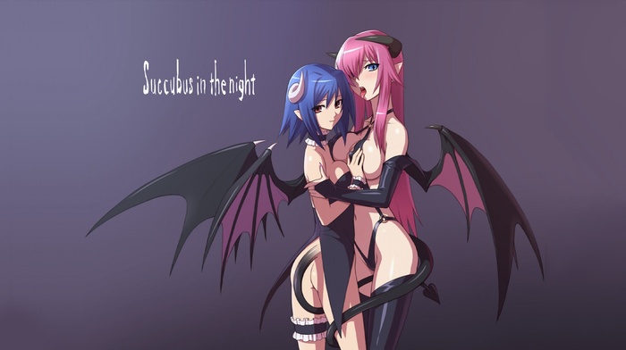 anime, ecchi, succubus, horns, wings, original characters