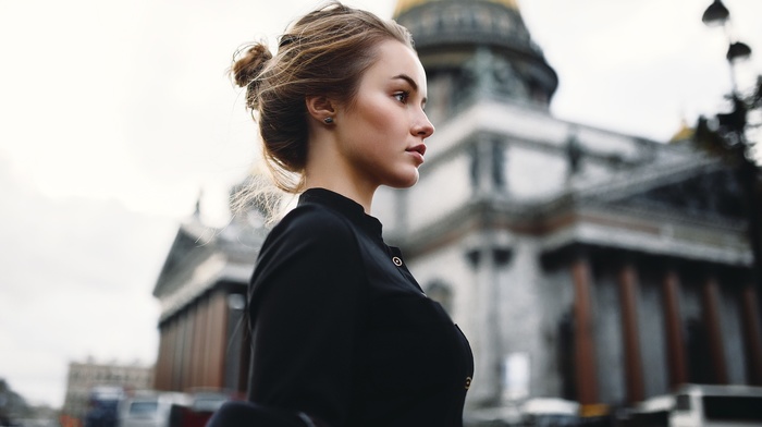 portrait, blonde, girl, looking away, face