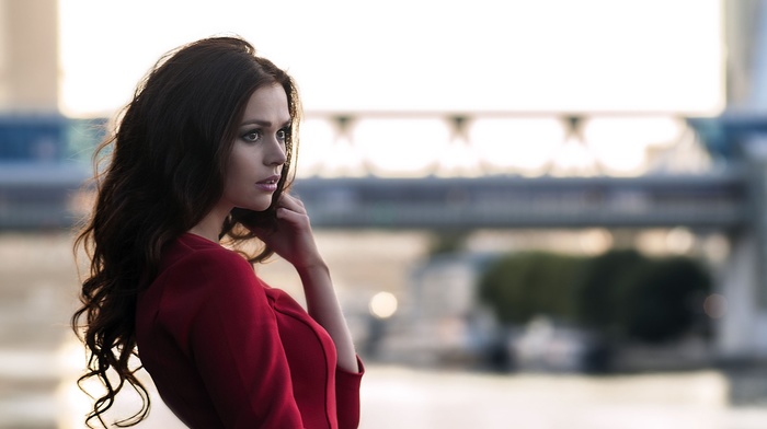 girl, looking away, portrait, red dress