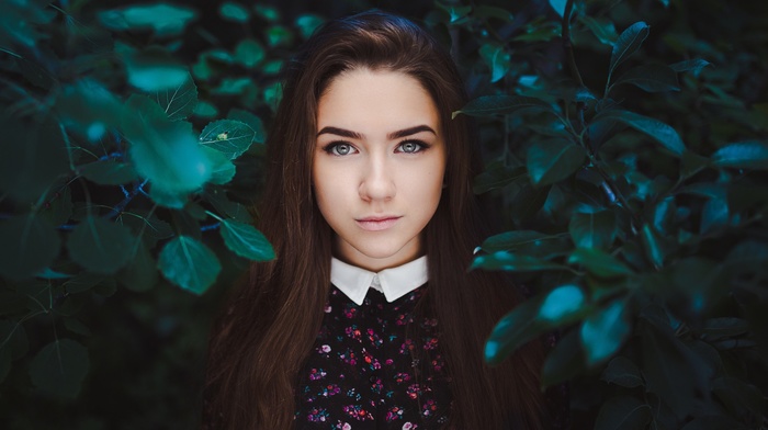 leaves, portrait, girl, face