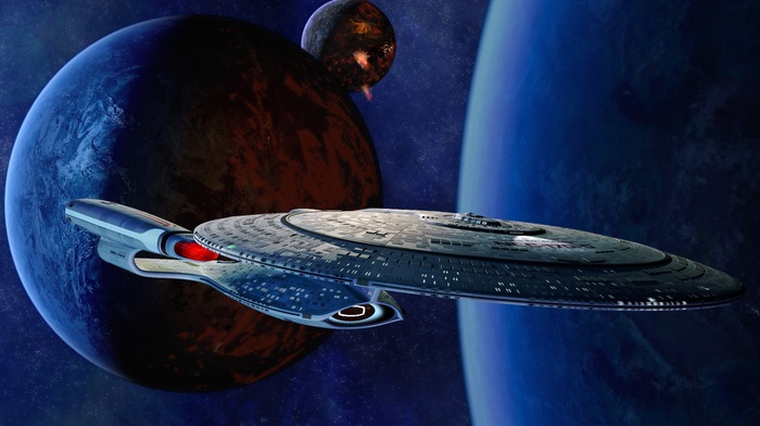 planet, USS Enterprise spaceship, space, Star Trek