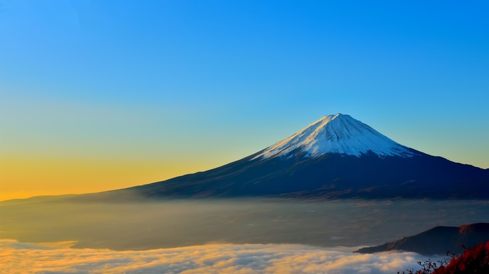 Mount Fuji, sunrise, mist, Japan, landscape