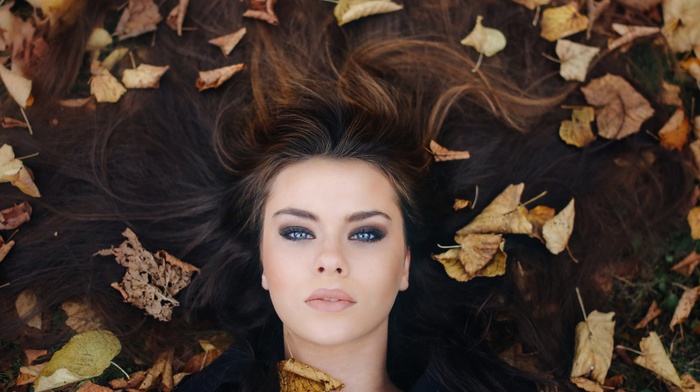 leaves, girl, portrait, face