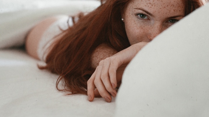 in bed, girl, redhead