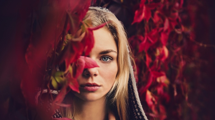 depth of field, blonde, blue eyes, girl