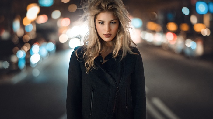 portrait, city, blonde, road, girl