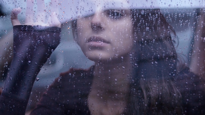 glass, brunette, girl, rain