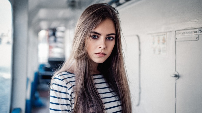 girl, portrait, Maxim Guselnikov, model, blue eyes, brunette, long hair