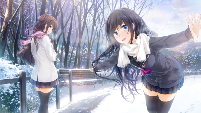 anime, anime girls, snow, original characters