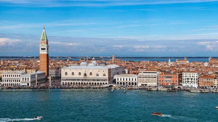 Italy, sea, tower, city, cityscape, architecture, Venice
