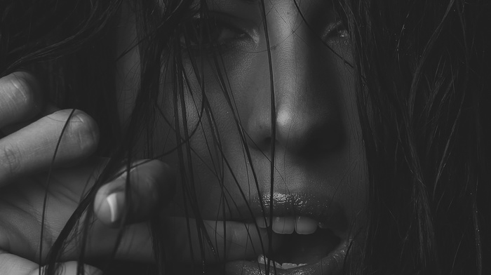 monochrome, face, black, model, girl