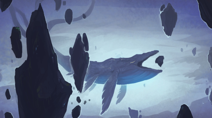 whale, fantasy art, sky