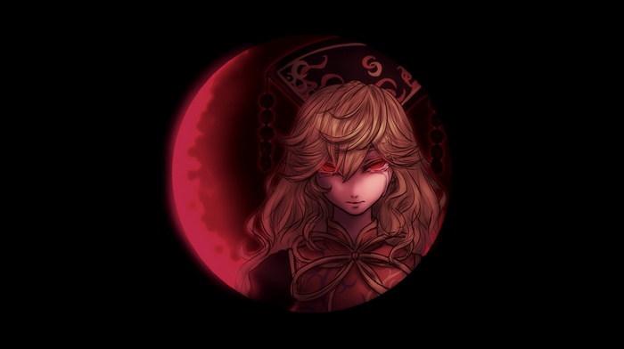 moon, Junko, touhou, crying, red eyes, Red moon, tears