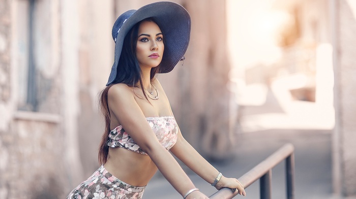 girl, hat, model