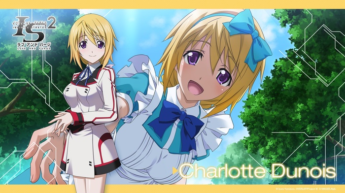 anime girls, Infinite Stratos, maid outfit, dunois charlotte, school uniform, anime, blonde